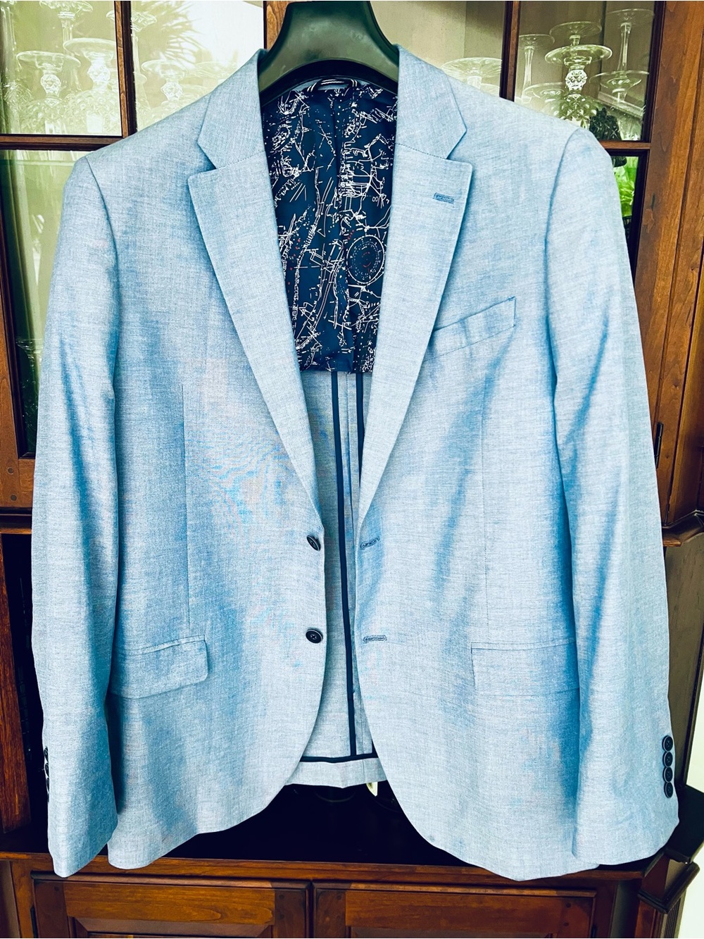 Cotton Stretch Light Blue Men's Two-Button Blazer